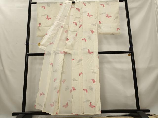 平和屋着物*夏物 小紋 絽 舞蝶文 銀彩 正絹 逸品 AABM1568st