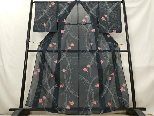 平和屋着物*夏物 小紋 絽 舞花文 洗える着物 AABM1587st