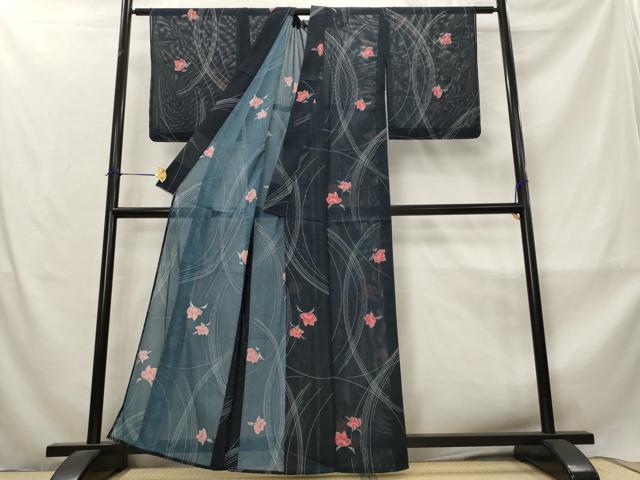 平和屋着物*夏物 小紋 絽 舞花文 洗える着物 AABM1587st