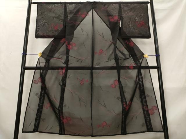 平和屋着物*夏物 小紋 紗 舞花文 黒地 正絹 逸品 AABM1588st