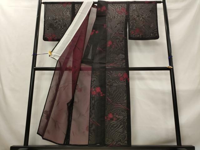 平和屋着物*夏物 小紋 紗 舞花文 黒地 正絹 逸品 AABM1588st