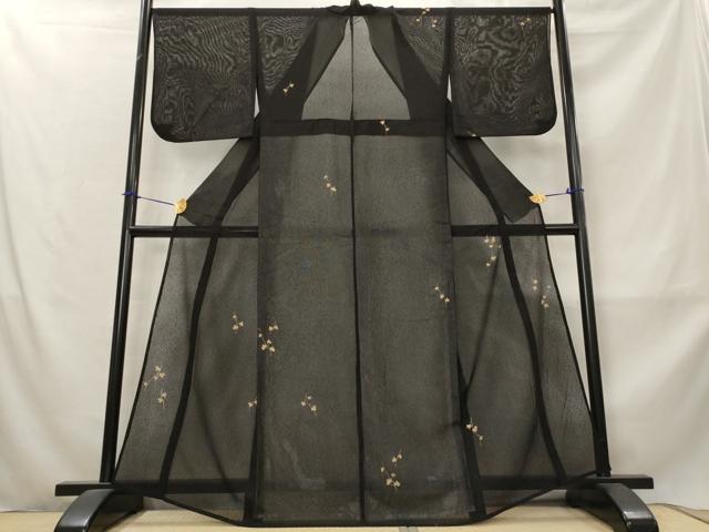 平和屋着物*夏物 訪問着 縦絽 蔦の葉文 黒地 金彩 正絹 逸品 AABM1595st