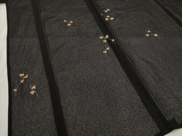 平和屋着物*夏物 訪問着 縦絽 蔦の葉文 黒地 金彩 正絹 逸品 AABM1595st