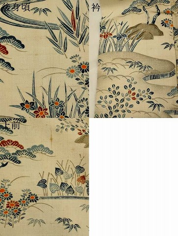 平和屋着物▽染織の名門 しょうざん 生紬 単衣 松竹梅風景文 正絹 逸品 AABM1758st