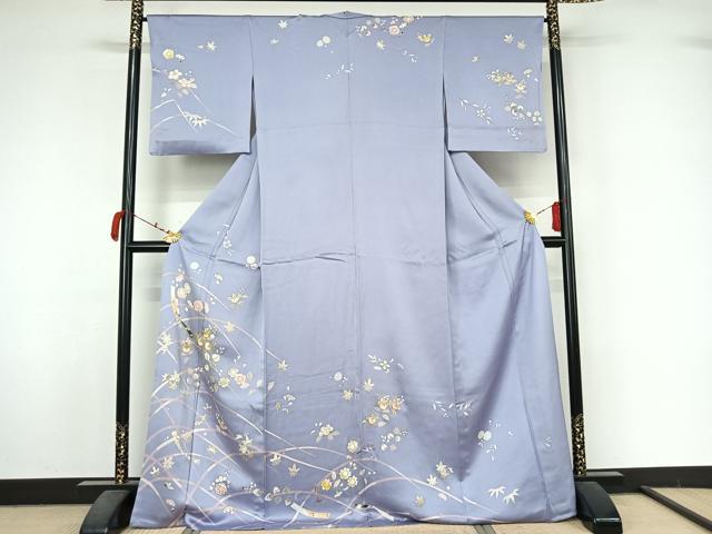 平和屋着物▽創業460年・千總 訪問着 単衣 駒刺繍 草花文 金彩 正絹 逸品 AABM1806jh