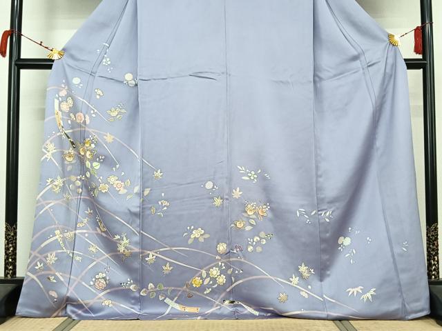 平和屋着物▽創業460年・千總 訪問着 単衣 駒刺繍 草花文 金彩 正絹 逸品 AABM1806jh
