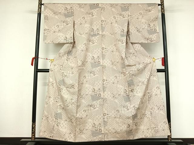 平和屋着物▽上質な紬 単衣 切嵌花文 正絹 逸品 AABM1810jh
