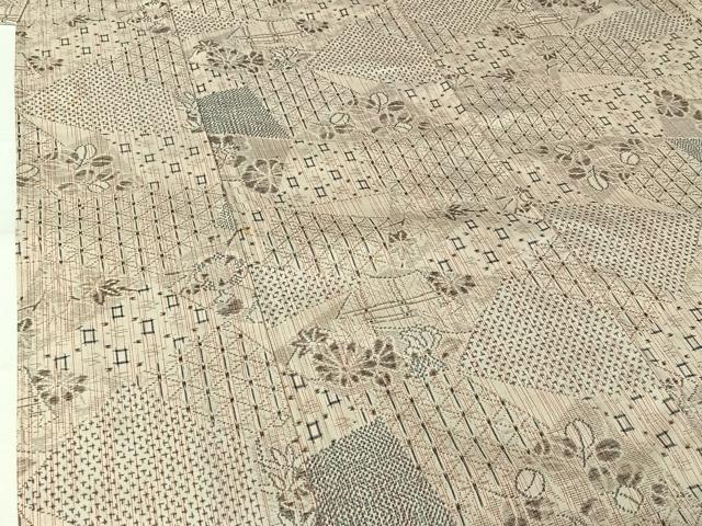 平和屋着物▽上質な紬 単衣 切嵌花文 正絹 逸品 AABM1810jh
