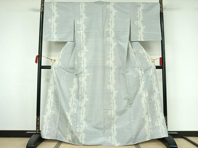 平和屋着物▽上質な紬 単衣 枝花文 正絹 逸品 AABM1812jh