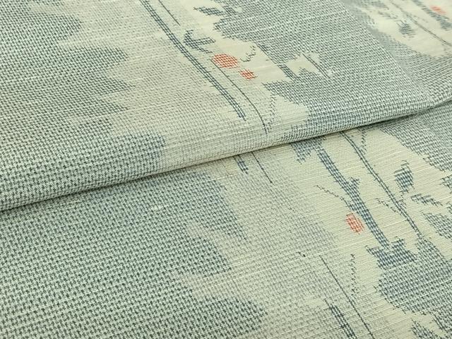 平和屋着物▽上質な紬 単衣 枝花文 正絹 逸品 AABM1812jh