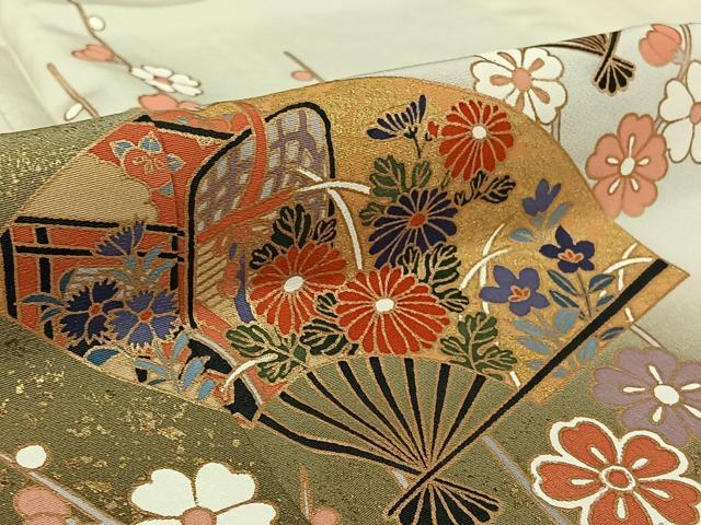 平和屋着物▽訪問着 単衣 扇面御所車花文 暈し染め 金彩 正絹 逸品 AABM1815jh