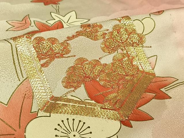 平和屋着物▽訪問着 単衣 駒刺繍 亀甲松竹梅文 暈し染め 金彩 正絹 逸品 AABM1817jh