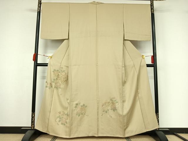 平和屋着物▽中国三大刺繍 スワトウ刺繍 汕頭刺繍 相良刺繍 総刺繍 訪問着 単衣 扇面花文 金糸 正絹 逸品 AABM1821jh