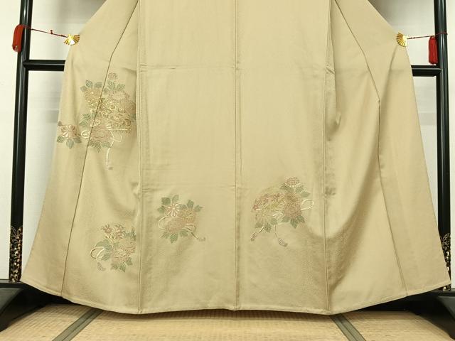 平和屋着物▽中国三大刺繍 スワトウ刺繍 汕頭刺繍 相良刺繍 総刺繍 訪問着 単衣 扇面花文 金糸 正絹 逸品 AABM1821jh