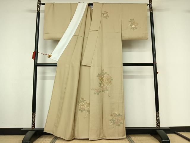 平和屋着物▽中国三大刺繍 スワトウ刺繍 汕頭刺繍 相良刺繍 総刺繍 訪問着 単衣 扇面花文 金糸 正絹 逸品 AABM1821jh