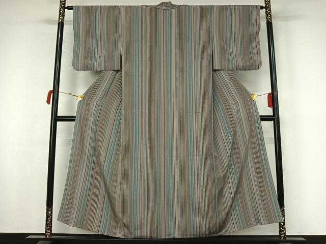 平和屋着物▽上質な小紋 単衣 縞 正絹 逸品 AABM1823jh