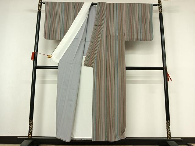 平和屋着物▽上質な小紋 単衣 縞 正絹 逸品 AABM1823jh