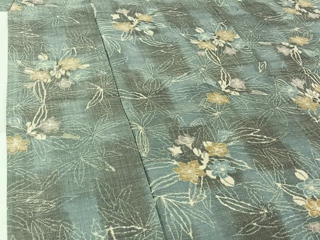 平和屋着物▽上質な紬 単衣 草花文 正絹 逸品 AABM1827jh