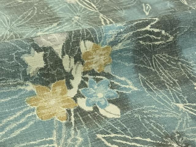 平和屋着物▽上質な紬 単衣 草花文 正絹 逸品 AABM1827jh