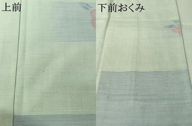 平和屋着物▽小千谷紬 単衣 草花文 正絹 逸品 AABM1830jh