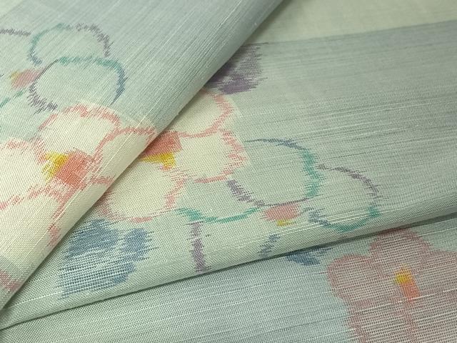 平和屋着物▽小千谷紬 単衣 草花文 正絹 逸品 AABM1830jh