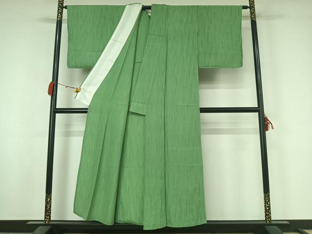 平和屋着物▽上質な色無地 単衣 樹林地紋 若緑色 正絹 逸品 AABM1833jh