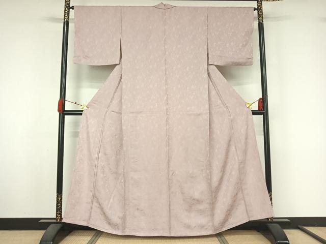 平和屋着物▽上質な色無地 単衣 草花地紋 鴇鼠色 正絹 逸品 AABM1834jh