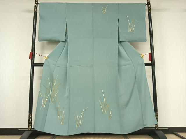 平和屋着物▽訪問着 単衣 木賊 金彩 正絹 逸品 AABM1838jh
