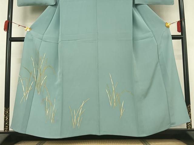 平和屋着物▽訪問着 単衣 木賊 金彩 正絹 逸品 AABM1838jh