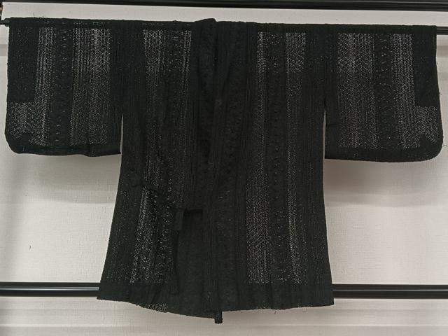 平和屋着物▽道中着 スリーシーズン 春夏秋 塵除け 花間道 黒地 正絹 逸品 AABM1844jh