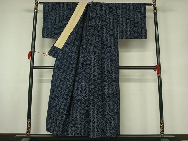 平和屋着物▽小紋 単衣 麻の葉文様 AABM1848jh
