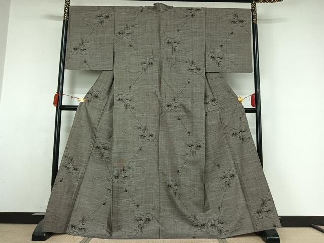平和屋着物▽本場大島紬 単衣 9マルキ 花唐草文 正絹 逸品 AABM1862jh