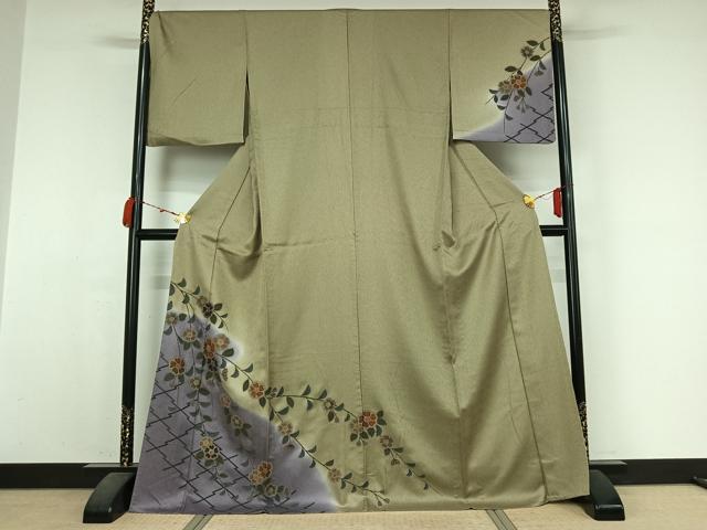 平和屋着物▽訪問着 単衣 松皮菱花文 暈し染め 金彩 正絹 逸品 AABM1866jh