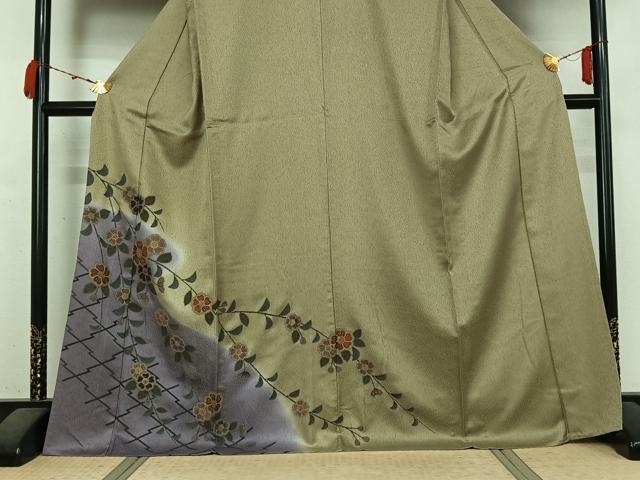 平和屋着物▽訪問着 単衣 松皮菱花文 暈し染め 金彩 正絹 逸品 AABM1866jh