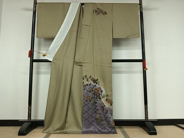 平和屋着物▽訪問着 単衣 松皮菱花文 暈し染め 金彩 正絹 逸品 AABM1866jh