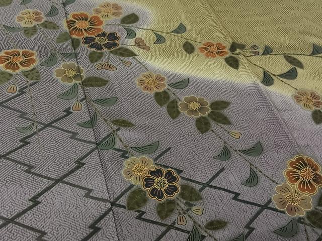 平和屋着物▽訪問着 単衣 松皮菱花文 暈し染め 金彩 正絹 逸品 AABM1866jh