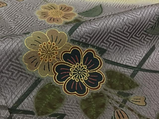 平和屋着物▽訪問着 単衣 松皮菱花文 暈し染め 金彩 正絹 逸品 AABM1866jh