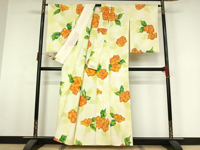 平和屋着物▽上質な小紋 単衣 草花文 暈し染め 正絹 逸品 AABM1901jh