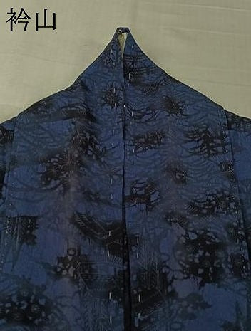平和屋着物▽上質な小紋 単衣 藍 型染め 風景文 正絹 逸品 AABM1903jh