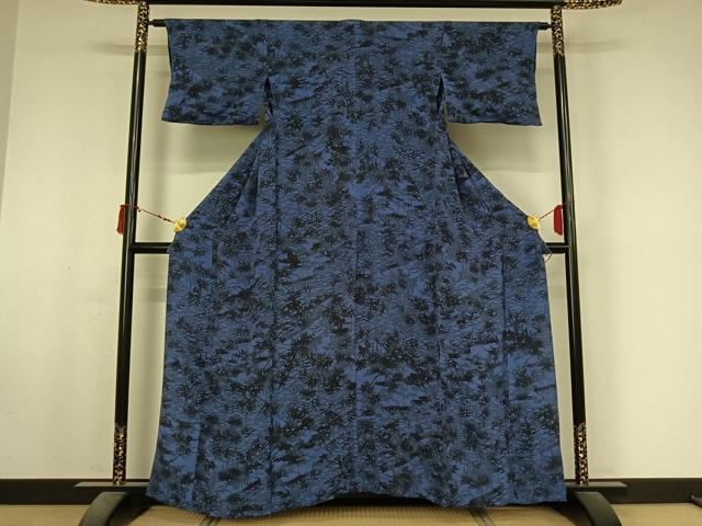 平和屋着物▽上質な小紋 単衣 藍 型染め 風景文 正絹 逸品 AABM1903jh