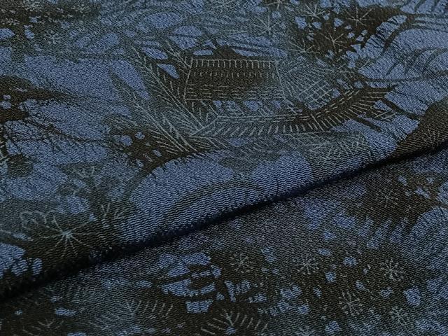 平和屋着物▽上質な小紋 単衣 藍 型染め 風景文 正絹 逸品 AABM1903jh