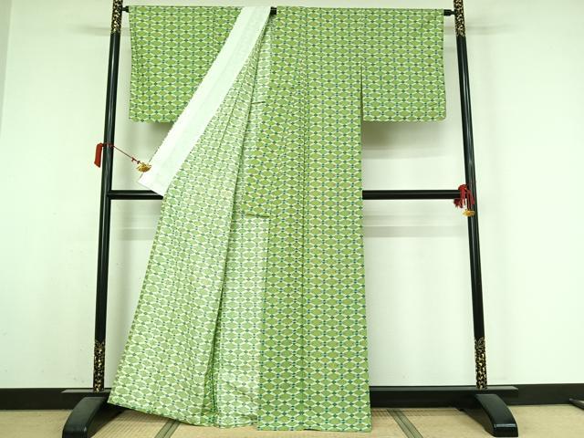 平和屋着物▽上質な小紋 単衣 紬地 菱文 正絹 逸品 未使用 AABM1975jh