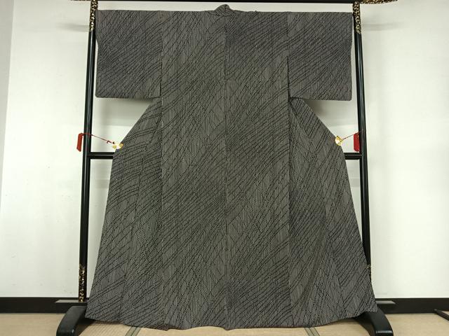 平和屋着物▽上質な小紋 単衣 幾何学文様 黒地 さが美扱い 正絹 逸品 AABM1980jh