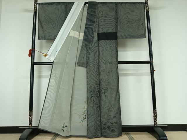 平和屋着物▽訪問着 無双 紗袷 紗×紗 草花文 金彩 正絹 逸品 AABM1983jh