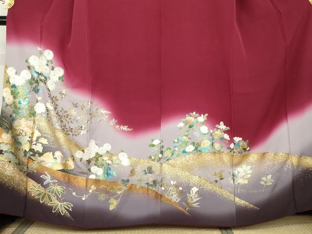 平和屋着物●訪問着 鴛鴦花文 暈し染め 金銀彩 正絹 逸品 AABM2002cs