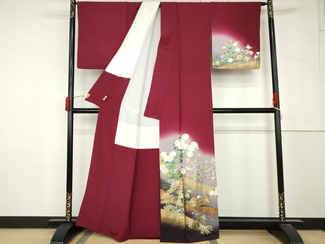 平和屋着物●訪問着 鴛鴦花文 暈し染め 金銀彩 正絹 逸品 AABM2002cs