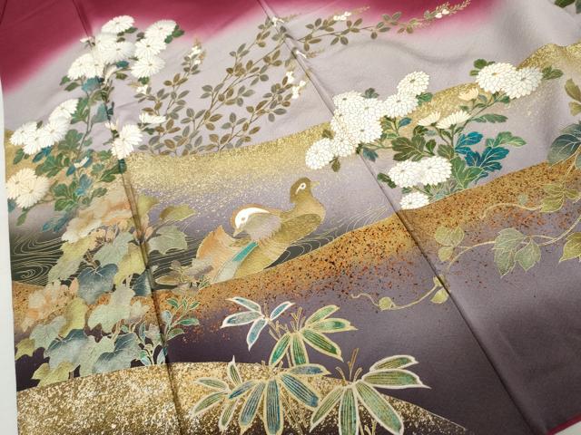 平和屋着物●訪問着 鴛鴦花文 暈し染め 金銀彩 正絹 逸品 AABM2002cs
