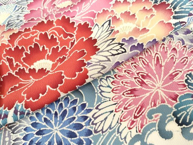 平和屋着物●豪華振袖 型染め 流水飛鳥草花文 暈し染め 正絹 逸品 AABM2007cs