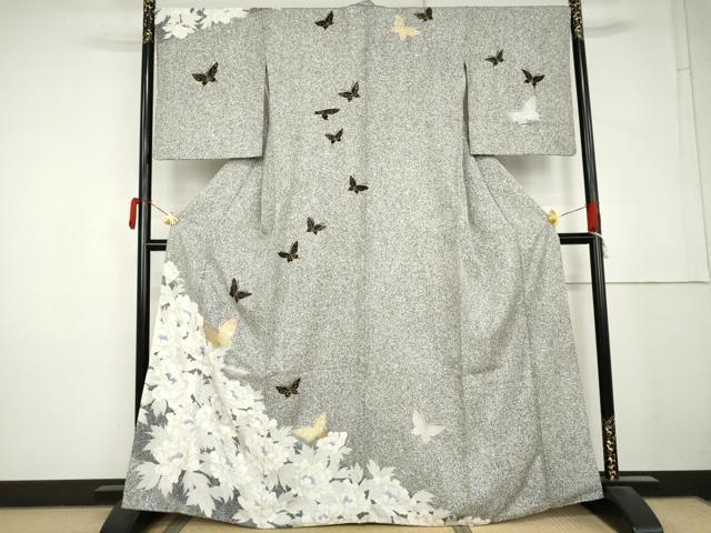 平和屋着物●訪問着 花蝶文 たたき染 金銀彩 正絹 逸品 AABM2021cs