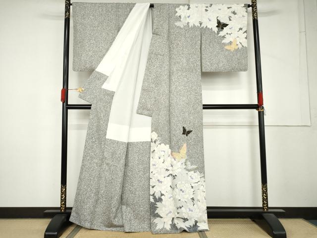 平和屋着物●訪問着 花蝶文 たたき染 金銀彩 正絹 逸品 AABM2021cs